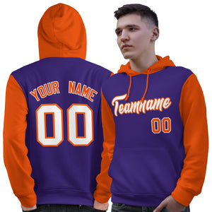 Custom Purple White-Orange Raglan Sleeves Pullover Personalized Sweatshirt Hoodie