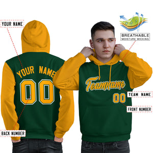 Custom Green Gold-White Raglan Sleeves Pullover Personalized Sweatshirt Hoodie