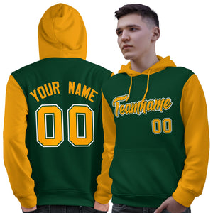 Custom Green Gold-White Raglan Sleeves Pullover Personalized Sweatshirt Hoodie