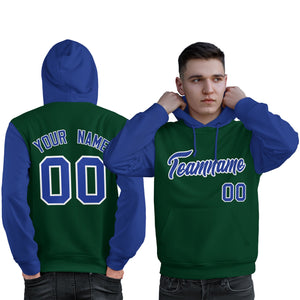 Custom Green Royal-White Raglan Sleeves Pullover Personalized Sweatshirt Hoodie