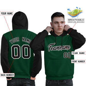 Custom Green Black-White Raglan Sleeves Pullover Personalized Sweatshirt Hoodie