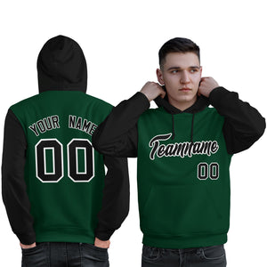 Custom Green Black-White Raglan Sleeves Pullover Personalized Sweatshirt Hoodie