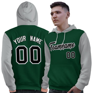 Custom Green Black-Gray Raglan Sleeves Pullover Personalized Sweatshirt Hoodie