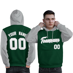 Custom Green White-Gray Raglan Sleeves Pullover Personalized Sweatshirt Hoodie