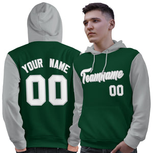 Custom Green White-Gray Raglan Sleeves Pullover Personalized Sweatshirt Hoodie