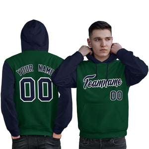 Custom Green Navy-White Raglan Sleeves Pullover Personalized Sweatshirt Hoodie