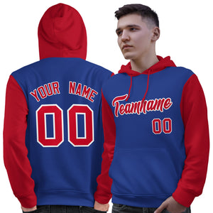 Custom Royal Red-White Raglan Sleeves Pullover Personalized Sweatshirt Hoodie