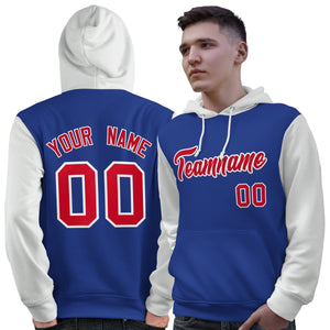 Custom Royal Red-White Raglan Sleeves Pullover Personalized Sweatshirt Hoodie