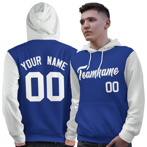 Custom Royal White Raglan Sleeves Pullover Personalized Sweatshirt Hoodie