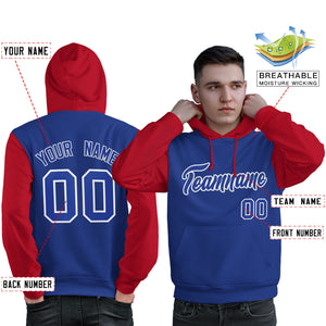 Custom Royal White-Red Raglan Sleeves Pullover Personalized Sweatshirt Hoodie