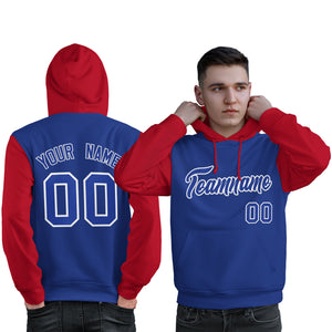 Custom Royal White-Red Raglan Sleeves Pullover Personalized Sweatshirt Hoodie