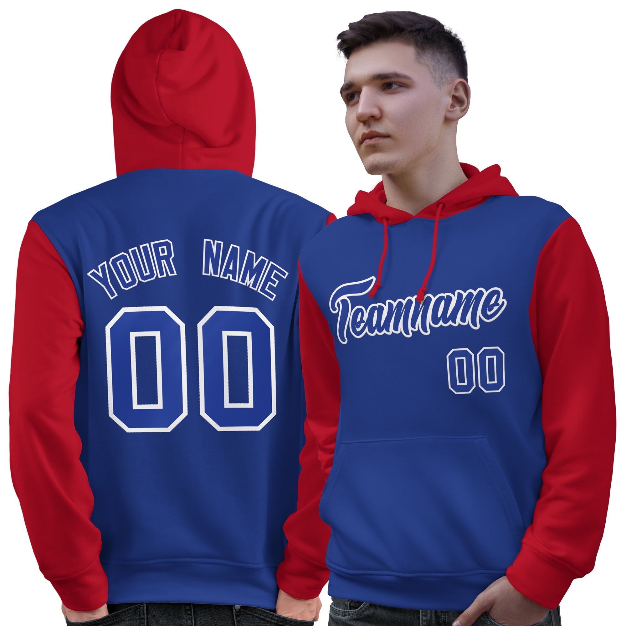 Custom Royal White-Red Raglan Sleeves Pullover Personalized Sweatshirt Hoodie