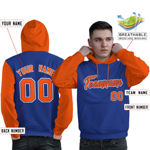 Custom Royal Orange-White Raglan Sleeves Pullover Personalized Sweatshirt Hoodie