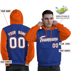 Custom Royal White-Orange Raglan Sleeves Pullover Personalized Sweatshirt Hoodie