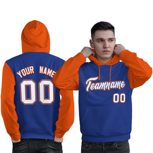 Custom Royal White-Orange Raglan Sleeves Pullover Personalized Sweatshirt Hoodie