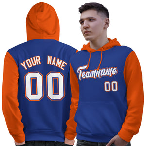 Custom Royal White-Orange Raglan Sleeves Pullover Personalized Sweatshirt Hoodie