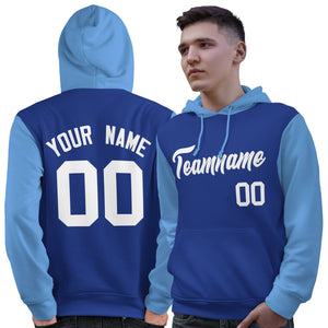 Custom Royal White-Light Blue Raglan Sleeves Pullover Personalized Sweatshirt Hoodie