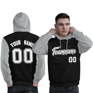 Custom Black White-Gray Raglan Sleeves Pullover Personalized Sweatshirt Hoodie