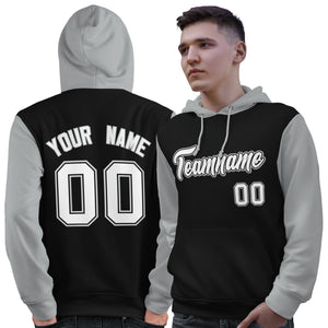 Custom Black White-Gray Raglan Sleeves Pullover Personalized Sweatshirt Hoodie