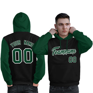 Custom Black Green-White Raglan Sleeves Pullover Personalized Sweatshirt Hoodie