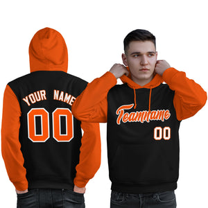 Custom Black Orange-White Raglan Sleeves Pullover Personalized Sweatshirt Hoodie