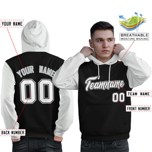 Custom Black White-Gray Raglan Sleeves Pullover Personalized Sweatshirt Hoodie