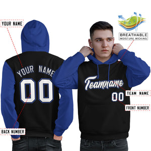 Custom Black White-Royal Raglan Sleeves Pullover Personalized Sweatshirt Hoodie