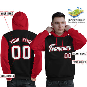 Custom Black White-Red Raglan Sleeves Pullover Personalized Sweatshirt Hoodie