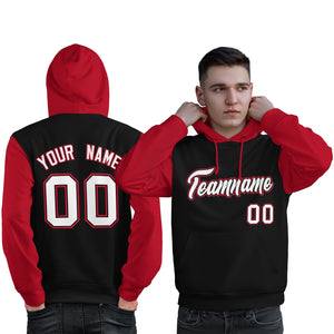 Custom Black White-Red Raglan Sleeves Pullover Personalized Sweatshirt Hoodie