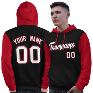 Custom Black White-Red Raglan Sleeves Pullover Personalized Sweatshirt Hoodie