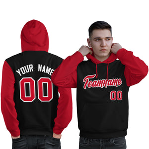 Custom Black Red-White Raglan Sleeves Pullover Personalized Sweatshirt Hoodie