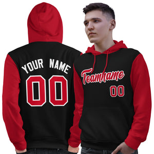 Custom Black Red-White Raglan Sleeves Pullover Personalized Sweatshirt Hoodie