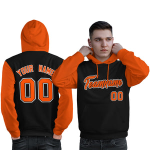 Custom Black Orange-White Raglan Sleeves Pullover Personalized Sweatshirt Hoodie