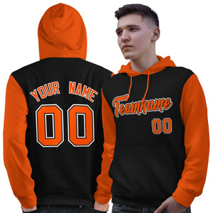 Custom Black Orange-White Raglan Sleeves Pullover Personalized Sweatshirt Hoodie