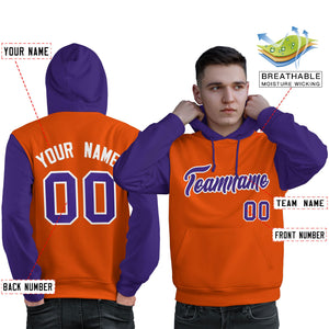 Custom Orange Purple-White Raglan Sleeves Pullover Personalized Sweatshirt Hoodie