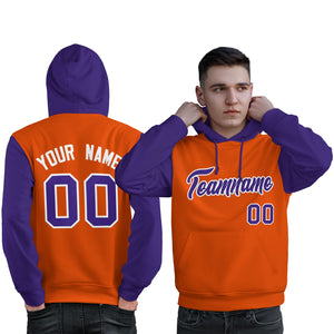 Custom Orange Purple-White Raglan Sleeves Pullover Personalized Sweatshirt Hoodie