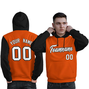 Custom Orange White-Black Raglan Sleeves Pullover Personalized Sweatshirt Hoodie