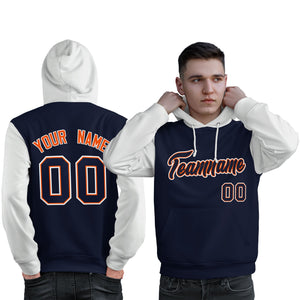 Custom Navy Orange-White Raglan Sleeves Pullover Personalized Sweatshirt Hoodie