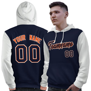 Custom Navy Orange-White Raglan Sleeves Pullover Personalized Sweatshirt Hoodie