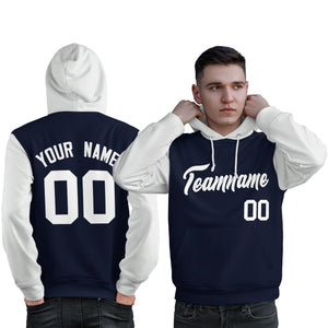 Custom Navy White Raglan Sleeves Pullover Personalized Sweatshirt Hoodie