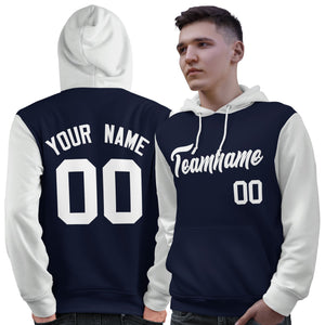 Custom Navy White Raglan Sleeves Pullover Personalized Sweatshirt Hoodie