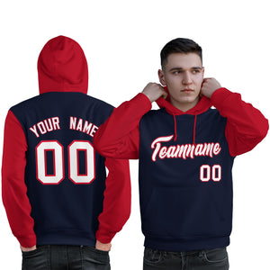 Custom Navy White-Red Raglan Sleeves Pullover Personalized Sweatshirt Hoodie