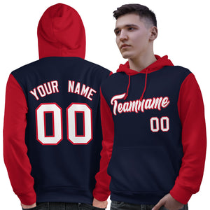 Custom Navy White-Red Raglan Sleeves Pullover Personalized Sweatshirt Hoodie