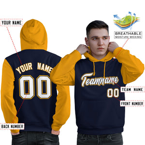 Custom Navy White-Gold Raglan Sleeves Pullover Personalized Sweatshirt Hoodie