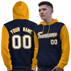 Custom Navy White-Gold Raglan Sleeves Pullover Personalized Sweatshirt Hoodie