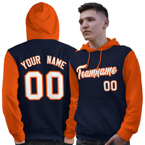 Custom Navy White-Orange Raglan Sleeves Pullover Personalized Sweatshirt Hoodie