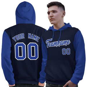 Custom Navy Royal-White Raglan Sleeves Pullover Personalized Sweatshirt Hoodie