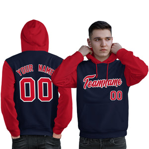 Custom Navy Red-White Raglan Sleeves Pullover Personalized Sweatshirt Hoodie