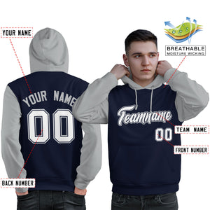 Custom Navy White-Gray Raglan Sleeves Pullover Personalized Sweatshirt Hoodie