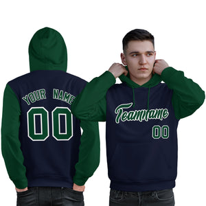 Custom Navy Green-White Raglan Sleeves Pullover Personalized Sweatshirt Hoodie